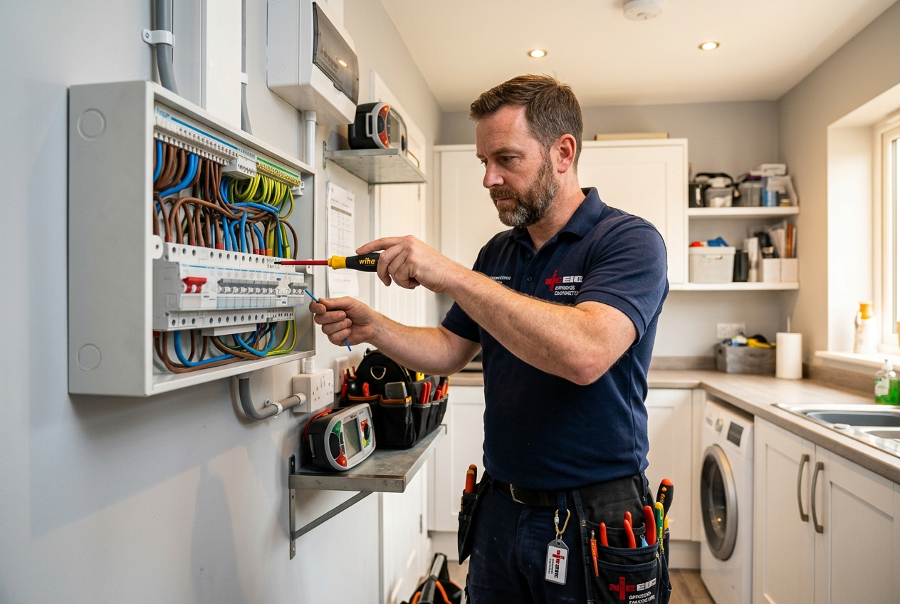 NICEIC registered electrician working on a modern consumer unit